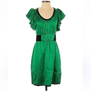 NWT Thread Social Dress Womens Sz 8 Green Silk Mini Ruffle Party